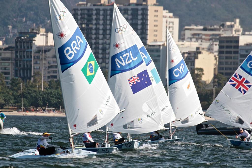 Sam Meech (NZL) handily placed on the first downwind of the Medla race in the Mens Laser - 2016 Olympic sailing Regatta © Richard Gladwell www.photosport.co.nz